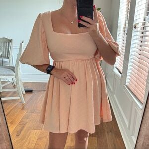 Lulus Every Lovely Detail Light Pink Puff Sleeve Babydoll Dress Sz S